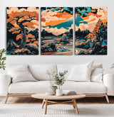 21638941-MGV-CV-36X24-Japanese Landscape Wall Art – Mount Fuji and Flowing River Ukiyo-e Style Canvas Print, Traditional Japan Inspired Artwork for