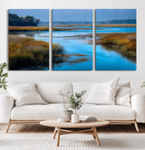 26300004-MGV-CV-36X24-Marshland Landscape Wall Art – Scenic Nature Canvas Print with Golden Grass and Blue Water, Peaceful River Photography for Living