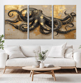 57944271-MGV-CV-36X24-Octopus Wall Art – Black and Gold Nautical Canvas Print, Modern Ocean Inspired Artwork with Elegant Detailing, Coastal Marine