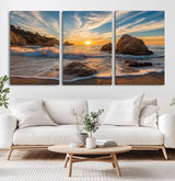 85659923-MGV-CV-36X24-Ocean Sunset Wall Art – Dramatic Seascape Canvas Print with Cliffs, Crashing Waves and Golden Sky, Bold Coastal Photography for