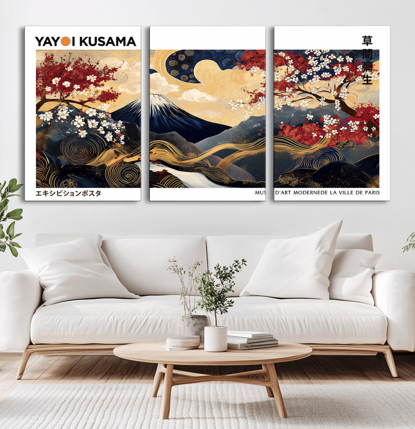 28945903-MGV-CV-36X24-Japanese Wall Art – Mount Fuji Canvas Print with Cherry Blossoms and Golden Wave Motifs, Traditional Asian Inspired Artwork for