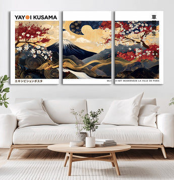 28945903-MGV-CV-36X24-Japanese Wall Art – Mount Fuji Canvas Print with Cherry Blossoms and Golden Wave Motifs, Traditional Asian Inspired Artwork for
