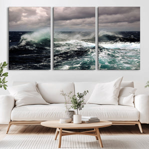 38622353-MGV-CV-36X24-Ocean Wave Wall Art – Dramatic Seascape Canvas Print with Stormy Sky and Crashing Sea, Bold Coastal Photography for Living Room,