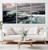 38622353-MGV-CV-36X24-Ocean Wave Wall Art – Dramatic Seascape Canvas Print with Stormy Sky and Crashing Sea, Bold Coastal Photography for Living Room,