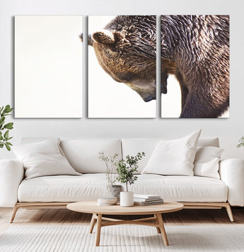 14405507-MGV-CV-36X24-Bear Wall Art – Wildlife Canvas Print with Rustic Animal Portrait and Minimalist Background, Nature Inspired Photography for