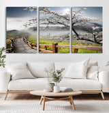 34632598CRY-MGV-CV-60X30-3P-Sakura Cherry Blossom Pathway Canvas Wall Art – Tranquil Walk Through Blossoming Nature – Ready to Hang