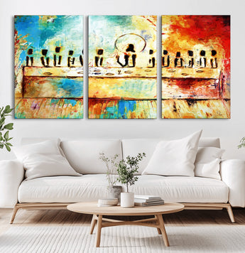 YKE34632598CR-MGV-CV-60X30-3P-Abstract Last Supper with Apostles Wall Art Canvas Print
