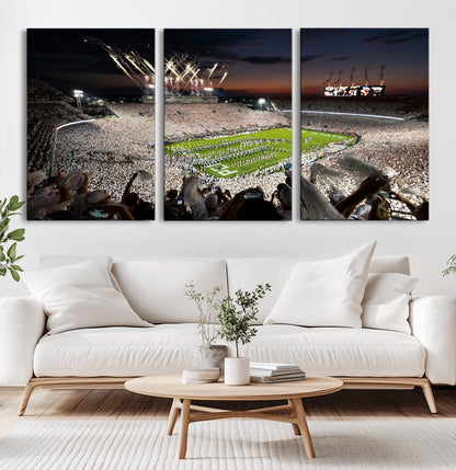 Penn-MGV-CV-36X24-Football Stadium Wall Art – Panoramic Night Game Canvas Print, Packed Crowd with Fireworks, Sports Decor for Office, Man Cave, Bar