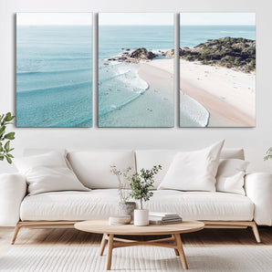 79395467-MGV-CV-36X24-Coastal Wall Art – Aerial Beach Canvas Print, Ocean Waves and Sandy Shore Photography Decor for Bedroom, Living Room, Office,