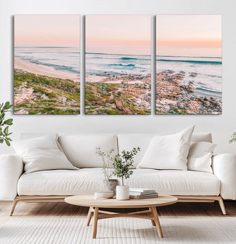 27332135-MGV-CV-36X24-Coastal Sunset Wall Art – Ocean Waves and Rocky Shore Canvas Print, Scenic Seaside Photography Decor for Bedroom, Living Room,