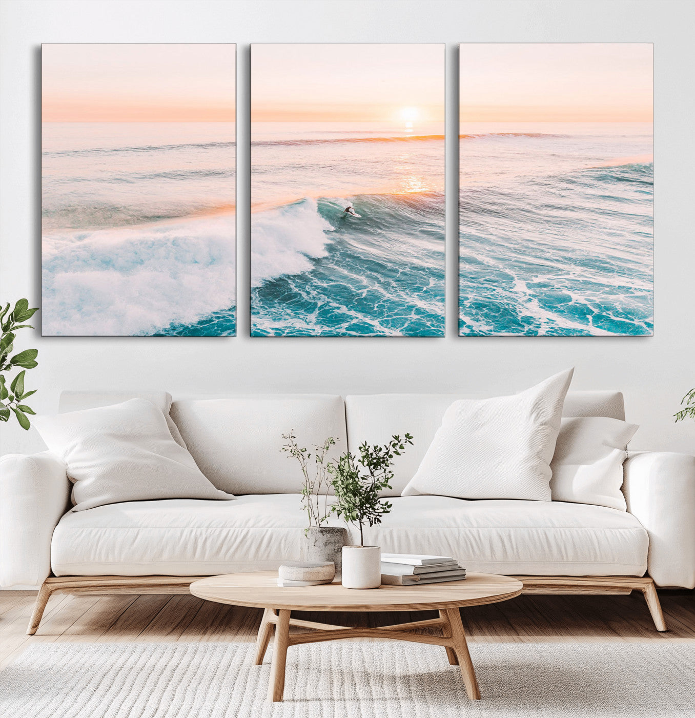 34064591-MGV-CV-36X24-Surfing Wall Art – Sunset Ocean Wave Canvas Print, Surfer Riding Sea Photography Decor for Bedroom, Living Room, Office, Coastal