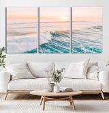 34064591-MGV-CV-36X24-Surfing Wall Art – Sunset Ocean Wave Canvas Print, Surfer Riding Sea Photography Decor for Bedroom, Living Room, Office, Coastal