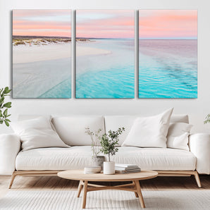 41613614-MGV-CV-36X24-Beach Sunset Wall Art – Pastel Ocean Canvas Print, Turquoise Water and Pink Sky Photography Decor for Bedroom, Living Room, Office