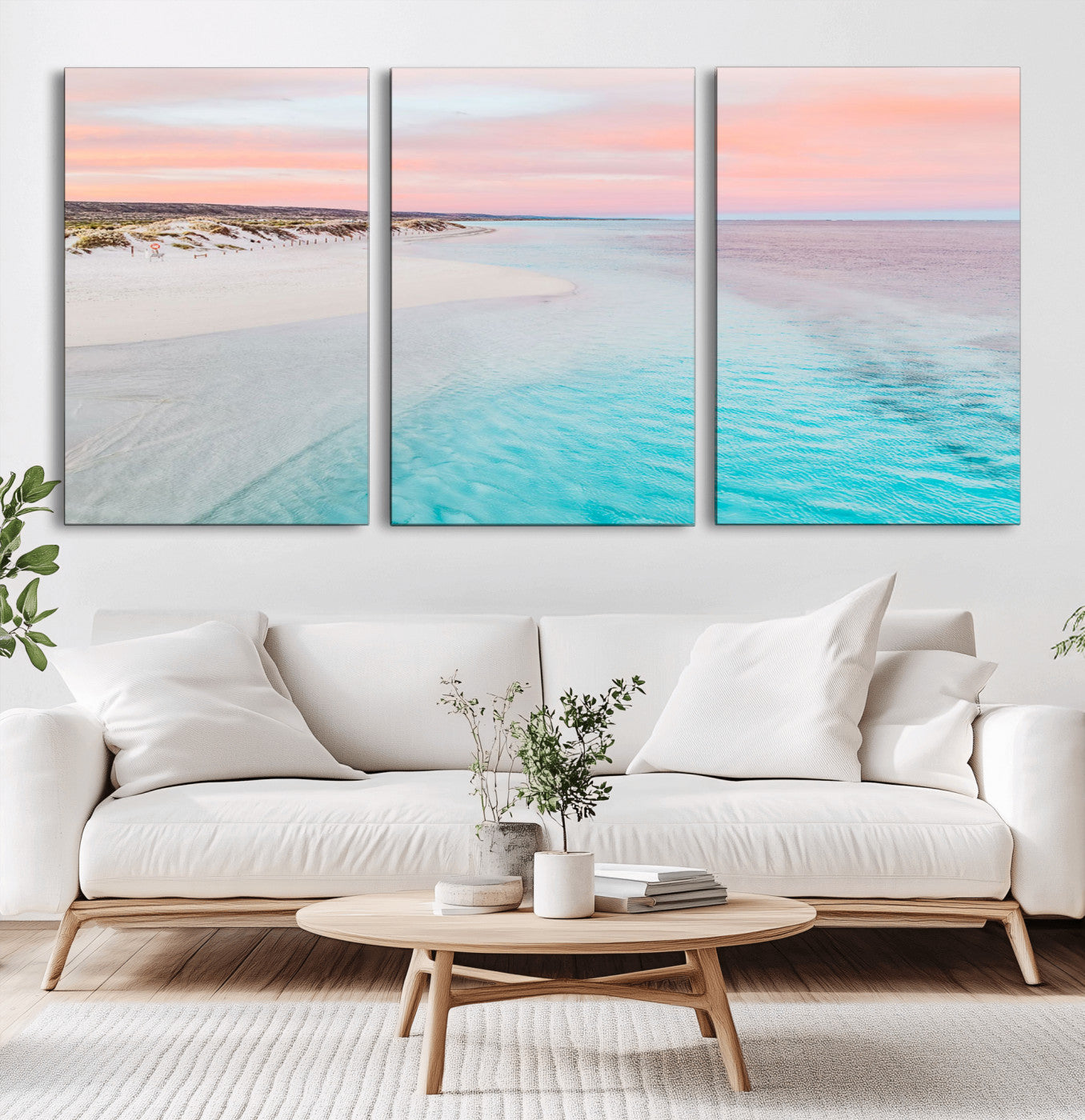 41613614-MGV-CV-36X24-Beach Sunset Wall Art – Pastel Ocean Canvas Print, Turquoise Water and Pink Sky Photography Decor for Bedroom, Living Room, Office