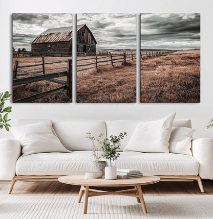 70676381-MGV-CV-36X24-Rustic Barn Wall Art – Weathered Farmhouse Canvas Print, Country Landscape Photography Decor for Bedroom, Living Room, Office,