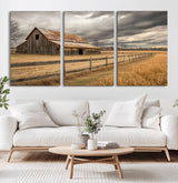 21991117-MGV-CV-36X24-Rustic Barn Wall Art – Weathered Farmhouse Canvas Print, Stormy Sky and Golden Field Photography Decor for Bedroom, Living Room,
