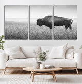 90861202-MGV-CV-36X24-Black and White Bison Canvas Wall Art – Rustic American Buffalo Print, Western Wildlife Photography for Farmhouse, Cabin, Office