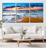24077769-MGV-CV-36X24-Sunset Beach Wall Art – Ocean Waves Canvas Print, Golden Shoreline Photography Coastal Decor for Living Room, Bedroom, Office,