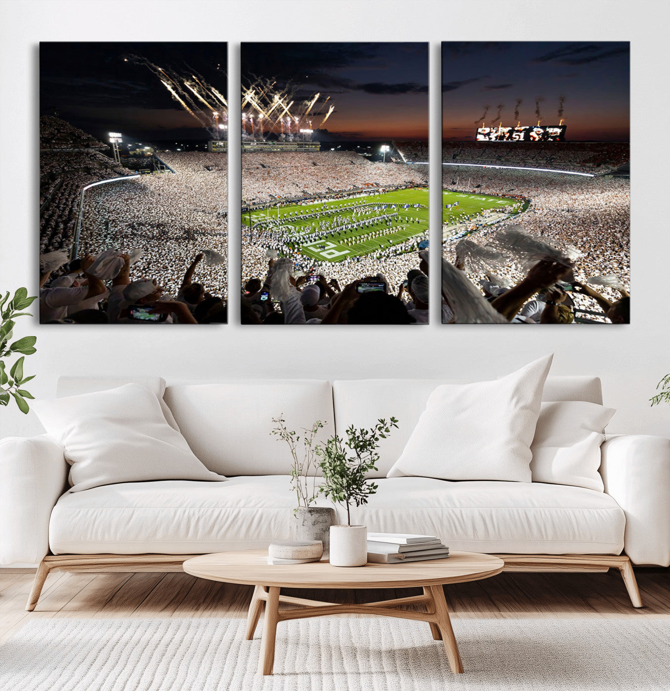 11221988-MGV-CV-36X24-Football Stadium Wall Art – Game Day Crowd with Fireworks, Sports Fan Photography Print, Stadium Decor for Man Cave, Bar, or
