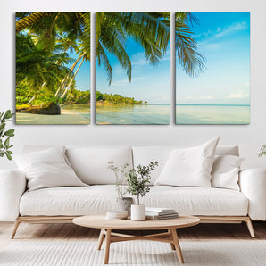 65056721-MGV-CV-36X24-Tropical Beach Wall Art – Palm Tree Coastal Photography Print, Relaxing Ocean Paradise Landscape, Island Seascape Home or Office