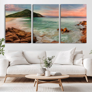 53831025-MGV-CV-36X24-Coastal Landscape Wall Art – Tropical Beach Ocean Canvas Print, Sunset Mountain View Photography Decor for Living Room, Bedroom,