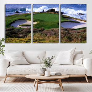 22776914-MGV-CV-36X24-Golf Course Wall Art – Oceanfront Green Canvas Print, Coastal Pebble Beach Photography Sports Decor for Living Room, Office, Man