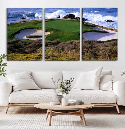 22776914-MGV-CV-36X24-Golf Course Wall Art – Oceanfront Green Canvas Print, Coastal Pebble Beach Photography Sports Decor for Living Room, Office, Man