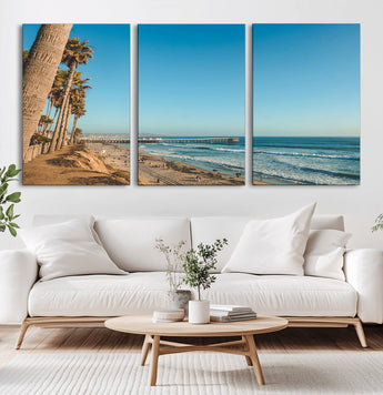 92568259-MGV-CV-36X24-California Beach Wall Art – Palm Tree Pier Canvas Print, Coastal Ocean Photography Seaside Decor for Living Room, Bedroom, Office,