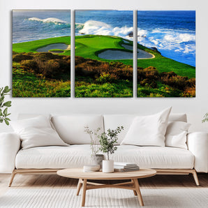 34181847-MGV-CV-36X24-Coastal Golf Course Wall Art – Panoramic Ocean Fairway Canvas Print, Scenic Sports Photography Decor for Office, Man Cave, Living