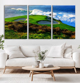 34181847-MGV-CV-36X24-Coastal Golf Course Wall Art – Panoramic Ocean Fairway Canvas Print, Scenic Sports Photography Decor for Office, Man Cave, Living
