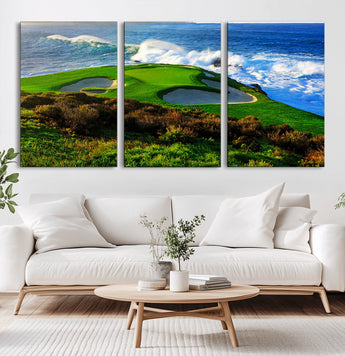 34181847-MGV-CV-36X24-Coastal Golf Course Wall Art – Panoramic Ocean Fairway Canvas Print, Scenic Sports Photography Decor for Office, Man Cave, Living
