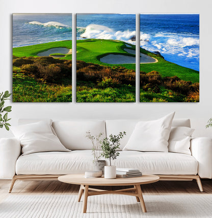 34181847-MGV-CV-36X24-Coastal Golf Course Wall Art – Panoramic Ocean Fairway Canvas Print, Scenic Sports Photography Decor for Office, Man Cave, Living