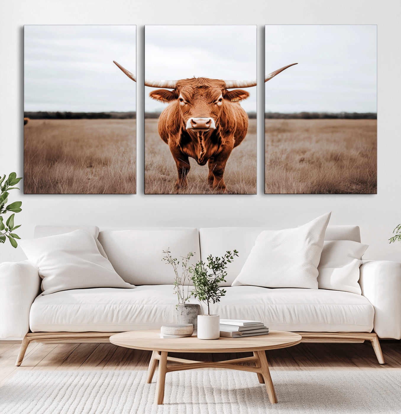 16316734-MGV-CV-36X24-Texas Longhorn Wall Art – Rustic Bull Portrait Canvas Print, Western Farmhouse Animal Photography Decor for Living Room, Office,