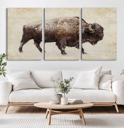 54810031-MGV-CV-36X24-Western Wall Art – Snow Covered Bison Canvas Print, Rustic Wildlife Photography Decor for Bedroom, Living Room, Office, Lodge,