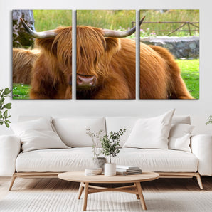 68411138-MGV-CV-36X24-Farmhouse Wall Art – Highland Cow Canvas Print, Rustic Country Cattle Photography Decor for Bedroom, Living Room, Office, Ranch,