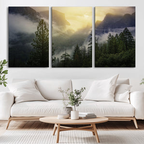 38316884-MGV-CV-36X24-Landscape Wall Art – Misty Mountain Valley Canvas Print, Scenic Pine Forest and Sunrise Photography Decor for Bedroom, Living