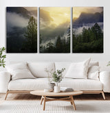 38316884-MGV-CV-36X24-Landscape Wall Art – Misty Mountain Valley Canvas Print, Scenic Pine Forest and Sunrise Photography Decor for Bedroom, Living