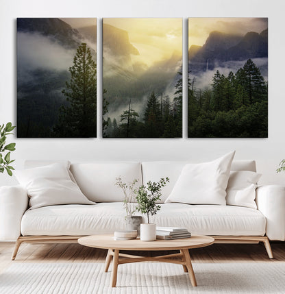 38316884-MGV-CV-36X24-Landscape Wall Art – Misty Mountain Valley Canvas Print, Scenic Pine Forest and Sunrise Photography Decor for Bedroom, Living
