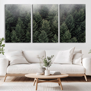 84059409-MGV-CV-36X24-Forest Wall Art – Misty Evergreen Trees Canvas Print, Tranquil Nature Photography Decor for Bedroom, Living Room, Office, Cabin or