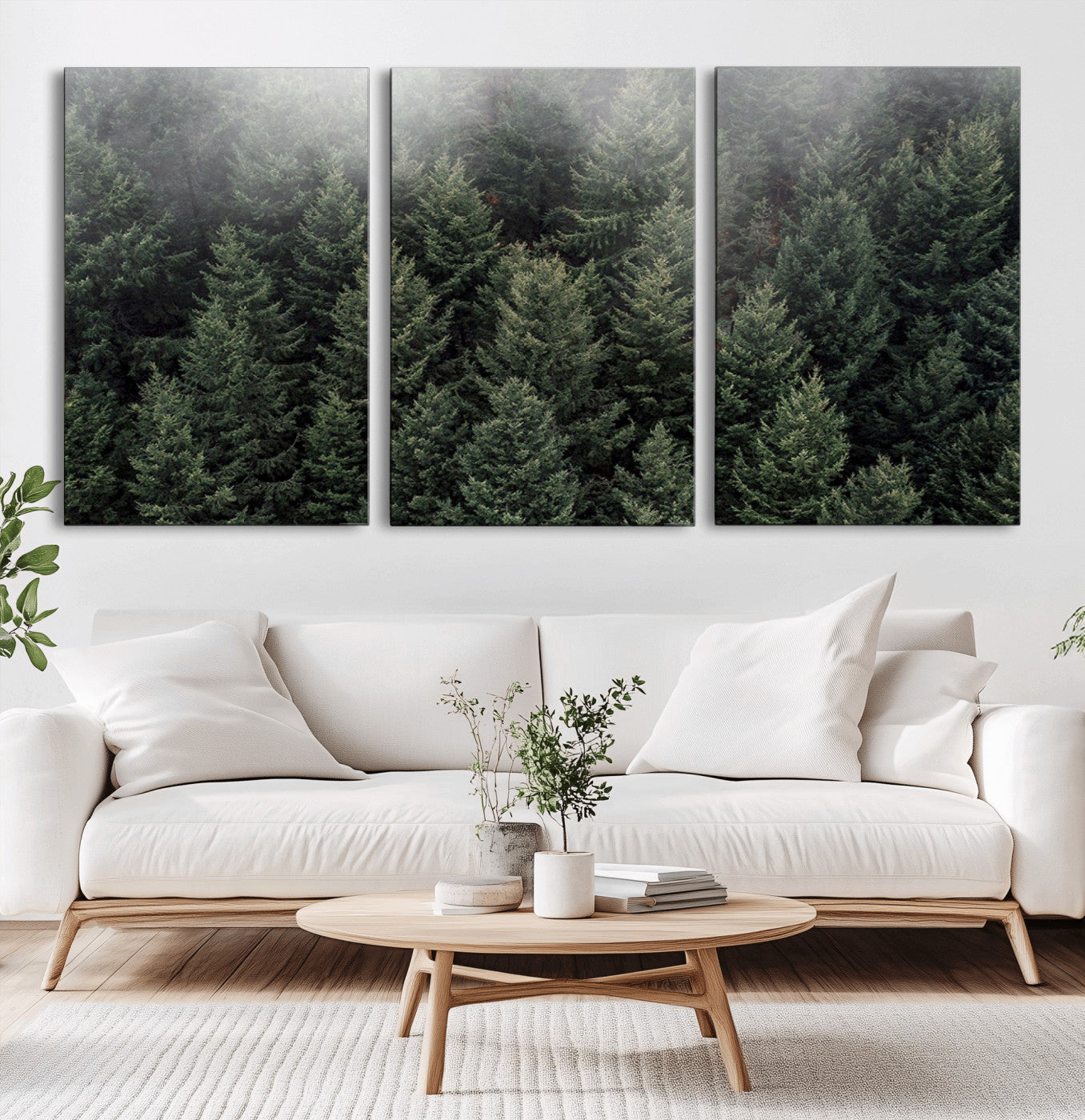 84059409-MGV-CV-36X24-Forest Wall Art – Misty Evergreen Trees Canvas Print, Tranquil Nature Photography Decor for Bedroom, Living Room, Office, Cabin or