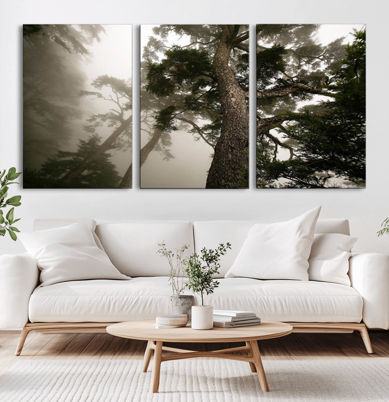 87969493-MGV-CV-36X24-Forest Wall Art – Misty Tall Trees Canvas Print, Dramatic Woodland Photography Decor for Bedroom, Living Room, Office, Cabin,