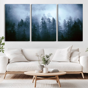 93439624-MGV-CV-36X24-Forest Wall Art – Misty Pine Trees Canvas Print, Moody Nature Photography Decor for Bedroom, Living Room, Office, Cabin, Lodge or