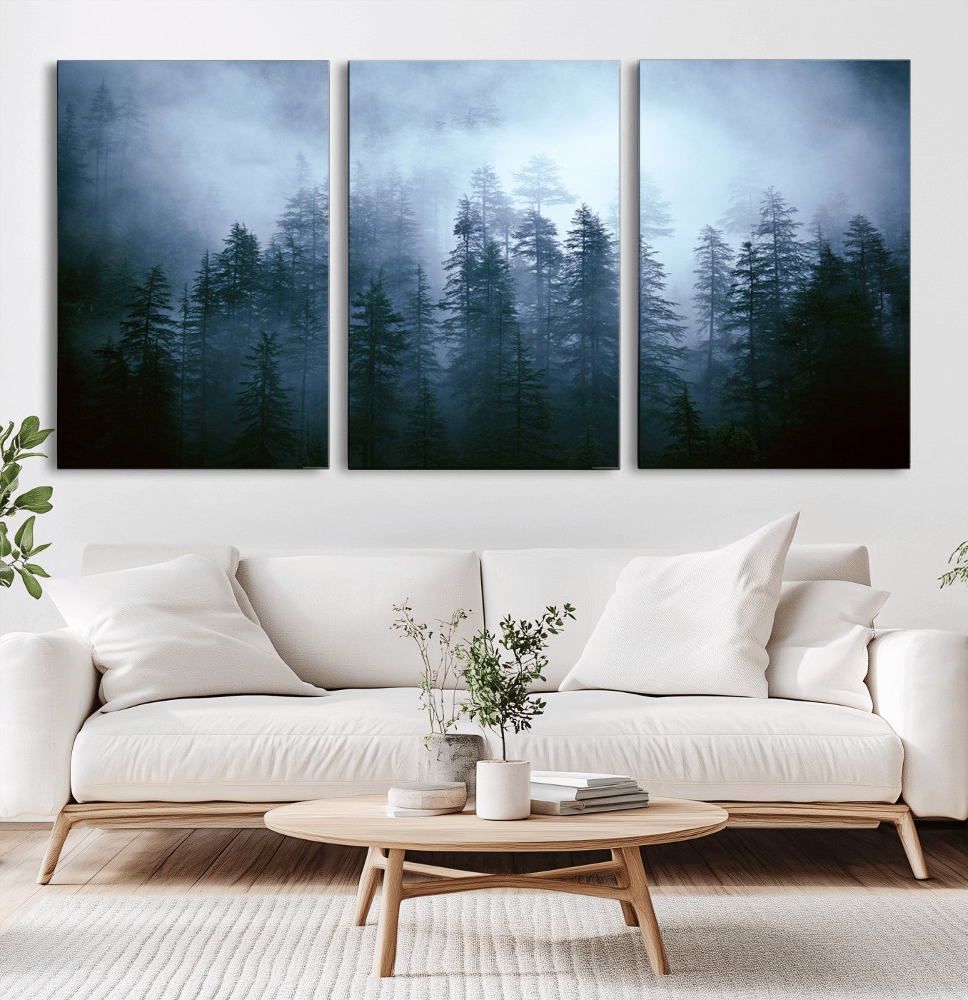 93439624-MGV-CV-36X24-Forest Wall Art – Misty Pine Trees Canvas Print, Moody Nature Photography Decor for Bedroom, Living Room, Office, Cabin, Lodge or