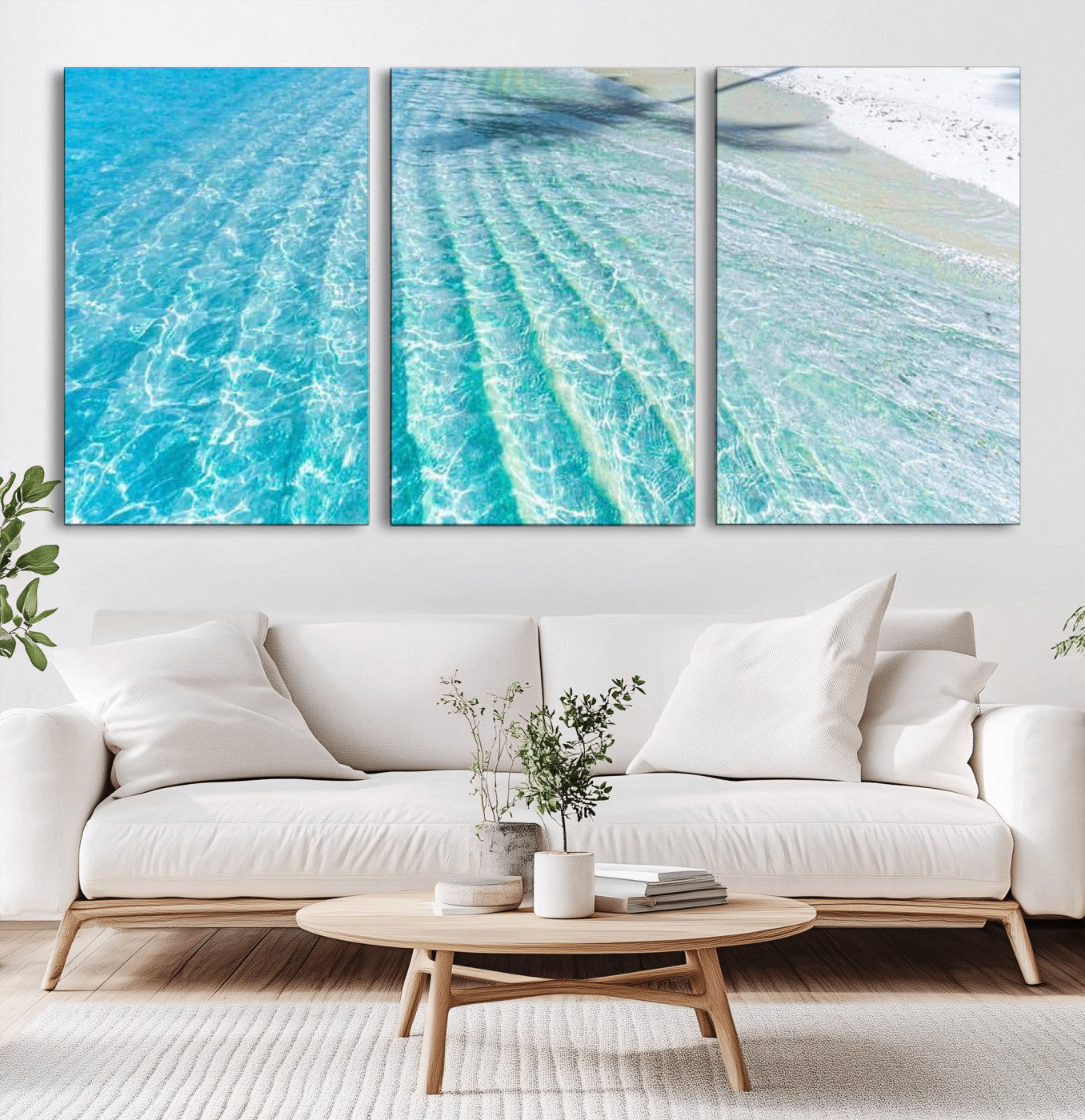 46233906-MGV-CV-36X24-Coastal Wall Art – Turquoise Ocean Waves and White Sand Canvas Print, Tropical Beach Photography Decor for Bedroom, Living Room,