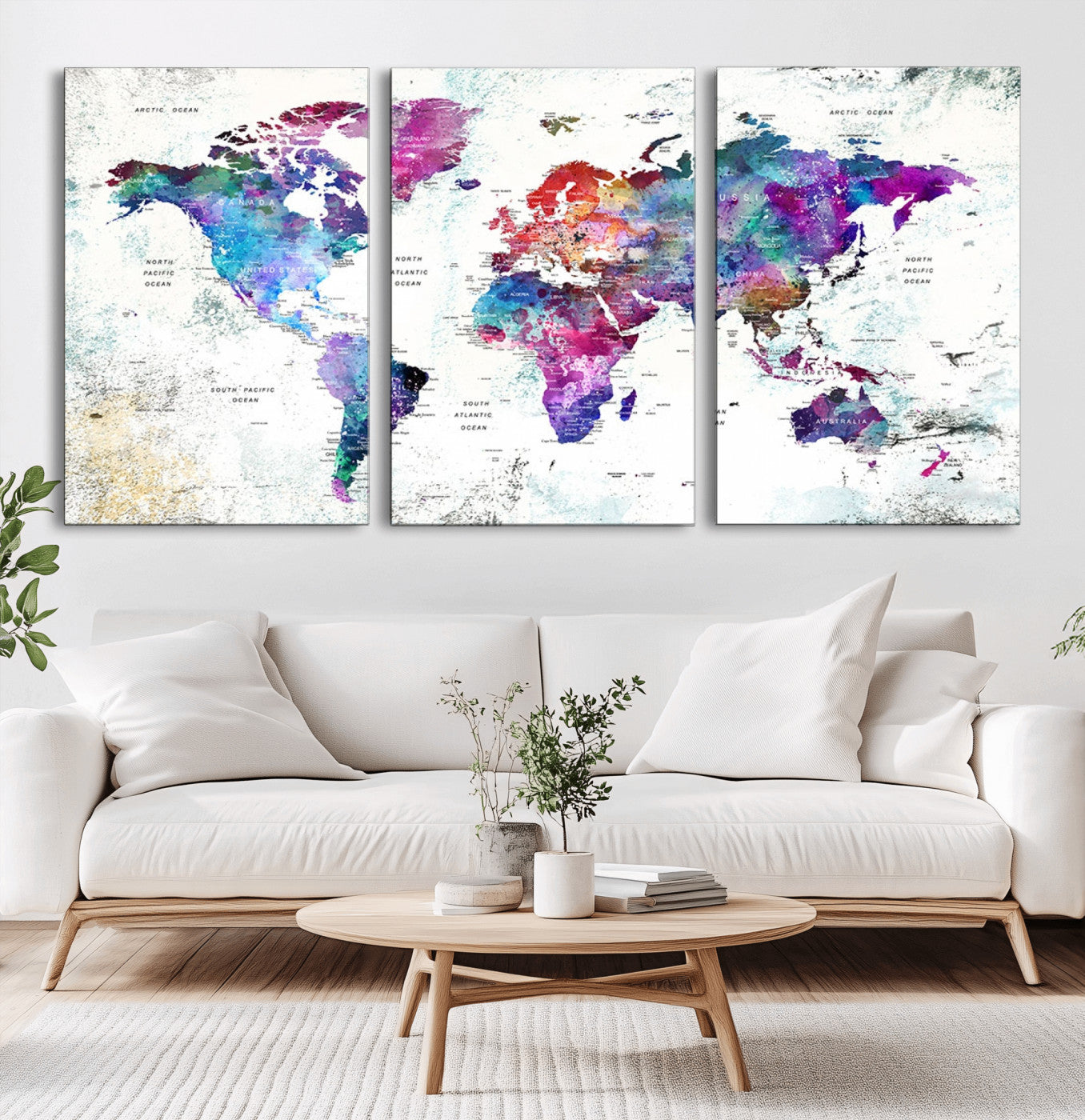 MGV-CV-60X30-3P - Colorful World Map Wall Art Canvas Print, Framed Abstract Globe Art Picture Print, Vibrant Map Perfect Vibrant Modern Decor Artwork