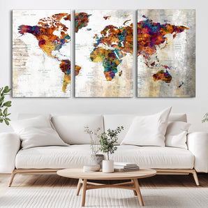 42296-MGV-CV-36X24-Colorful World Map Wall Art Canvas Print, Framed Watercolor Earth Art Picture Print, Rainbow Map Perfect Urban Explorer Decor