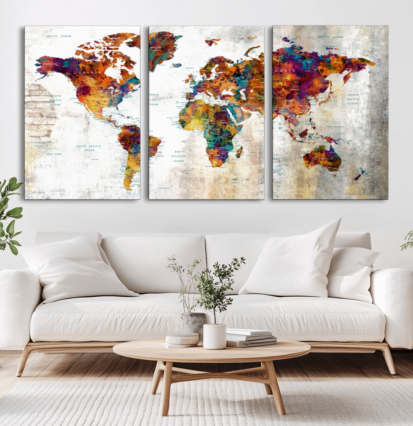 42296-MGV-CV-36X24-Colorful World Map Wall Art Canvas Print, Framed Watercolor Earth Art Picture Print, Rainbow Map Perfect Urban Explorer Decor