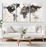 MGV-CV-60X30-3P - World Map Wall Art Canvas Print, Framed Rustic Map Art Picture Print, Antique Map Perfect Rustic Explorer Decor Artwork