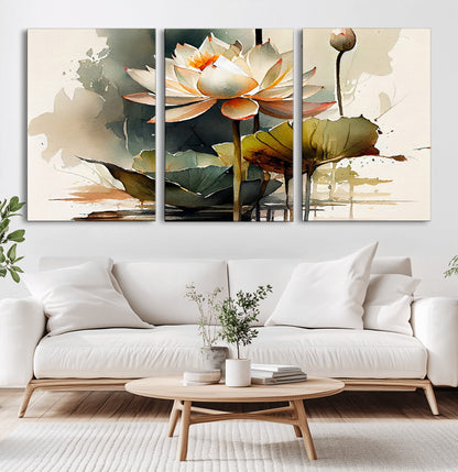 46359-MGV-CV-36X24-Lotus Blossom Wall Art Canvas Print, Framed Water Lily Art Picture Print, Zen Flower Perfect Zen Botanical Decor Artwork