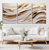 41237-MGV-CV-36X24-Gold Waves Wall Art Canvas Print, Framed Elegant Flow Art Picture Print, Luxury Layers Perfect Minimal Luxe Decor Artwork